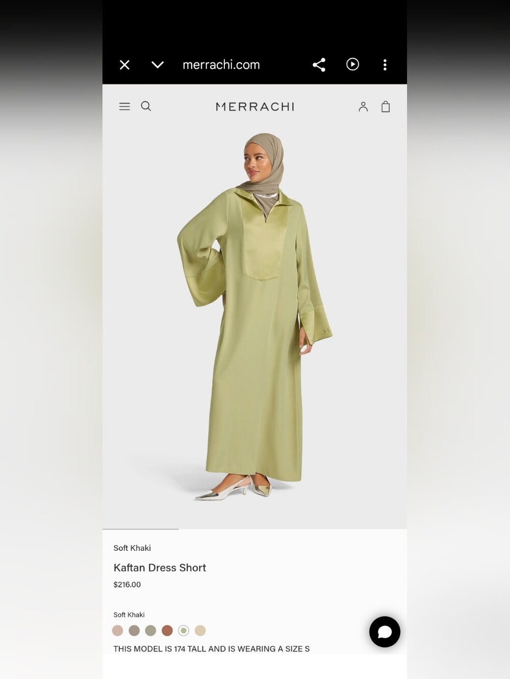 Soft Khaki Long Sleeve Kaftan Dress